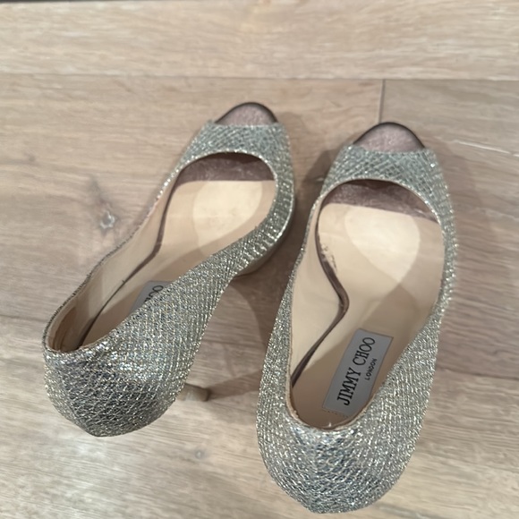 EUC Jimmy Choo sparkly platform peep toe heals - Picture 15 of 17